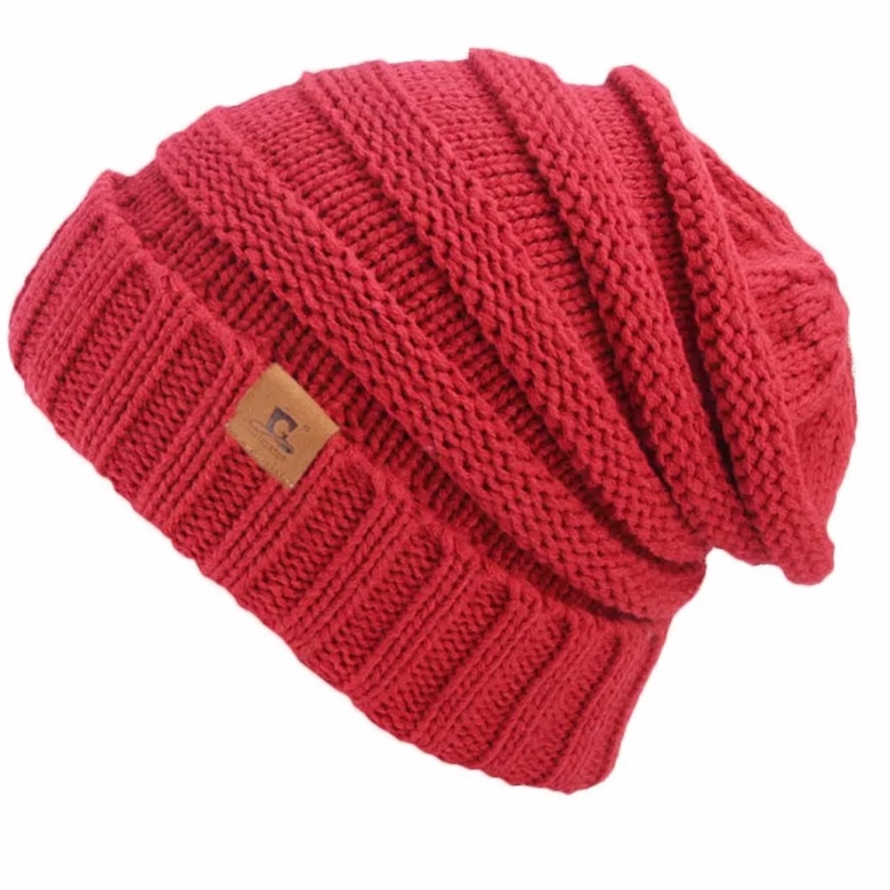 Soft chunky knit slouchy beanie- red